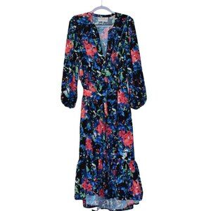 Charles Henry Long Sleeve Ruffle Hem High Low Blue Floral Dress Size 1X
